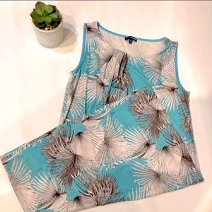 Free!Charles Vogele Blue White Floral Crew Neck  Dress Sleeveless Women’s Size M